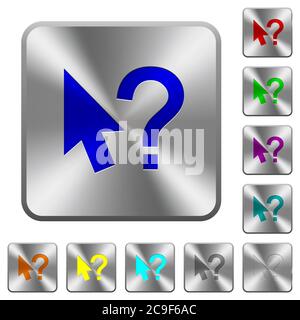 Help cursor engraved icons on rounded square glossy steel buttons Stock Vector