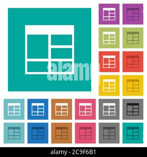 Spreadsheet vertically merge table cells multi colored flat icons on plain square backgrounds. Included white and darker icon variations for hover or Stock Vector
