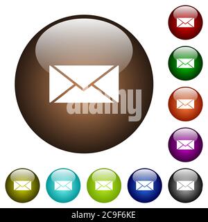 Envelope white icons on round color glass buttons Stock Vector