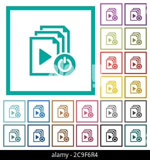 Exit from playlist flat color icons with quadrant frames on white background Stock Vector