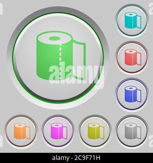 Paper towel color icons on sunk push buttons Stock Vector