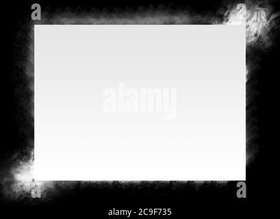 Empty White Rectangle Box With White Spray On Black Background Template-For Banner, Poster, Card & Photo Frame Stock Photo