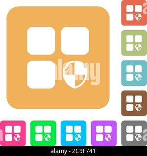 Protect component flat icons on rounded square vivid color backgrounds. Stock Vector