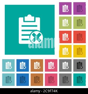 Note cancel multi colored flat icons on plain square backgrounds. Included white and darker icon variations for hover or active effects. Stock Vector