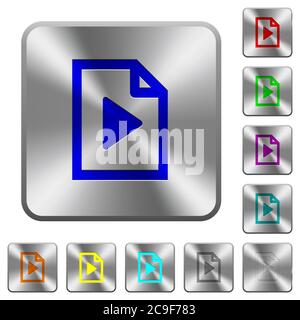 Playlist engraved icons on rounded square glossy steel buttons Stock Vector