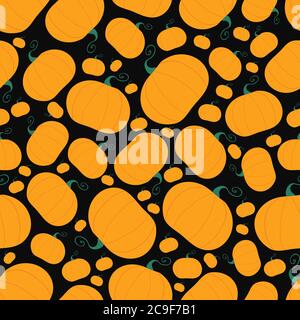 Pumpkins on black background. Seamless pattern. Harvest concept. Vector stock illustration. Stock Vector