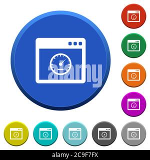 Application speed round color beveled buttons with smooth surfaces and flat white icons Stock Vector