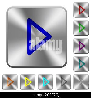 Media play engraved icons on rounded square glossy steel buttons Stock Vector
