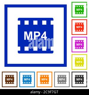 mp4 movie format flat color icons in square frames on white background Stock Vector