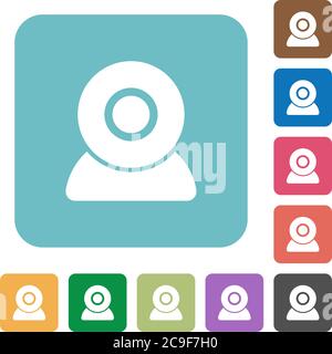 Webcam white flat icons on color rounded square backgrounds Stock Vector