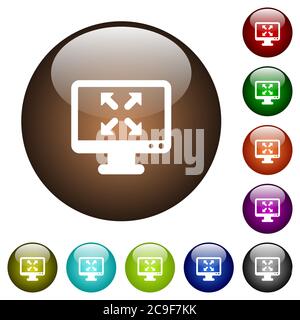 Change to fullscreen view white icons on round color glass buttons Stock Vector
