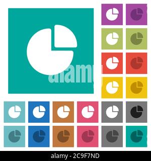 Pie chart multi colored flat icons on plain square backgrounds. Included white and darker icon variations for hover or active effects. Stock Vector