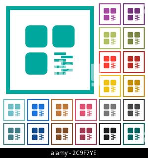 Zip component flat color icons with quadrant frames on white background Stock Vector