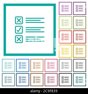 Questionnaire flat color icons with quadrant frames on white background Stock Vector