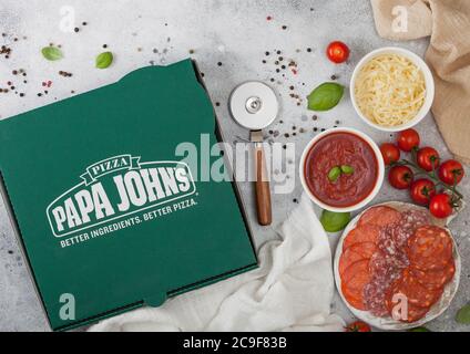 Papa Johns Pizza In Box On White Background Stock Photo - Download