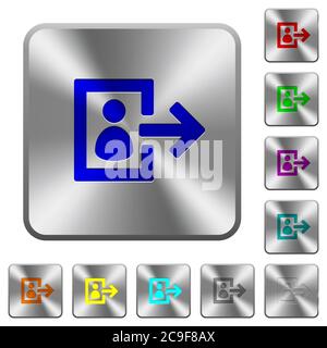 User logout engraved icons on rounded square glossy steel buttons Stock Vector