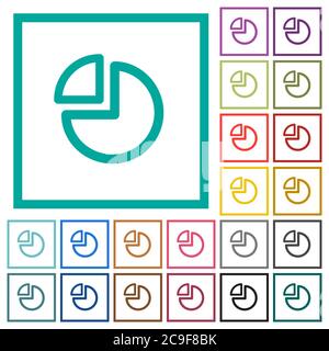 Pie chart flat color icons with quadrant frames on white background Stock Vector