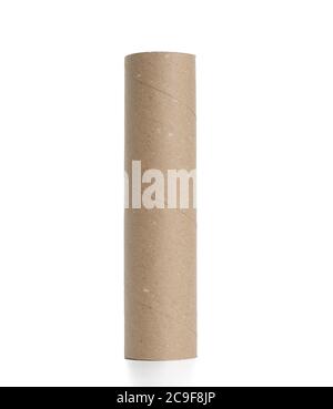brown paper towel from a roll of kitchen towels, object isolated on a white background, close up Stock Photo