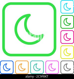Moon shape vivid colored flat icons in curved borders on white background Stock Vector