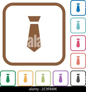 Tie simple icons in color rounded square frames on white background Stock Vector