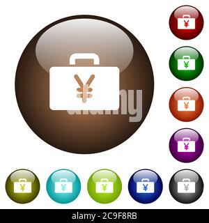 Yen bag white icons on round color glass buttons Stock Vector