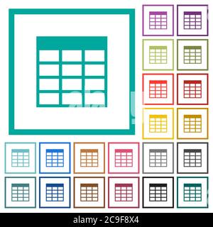 Spreadsheet table flat color icons with quadrant frames on white background Stock Vector
