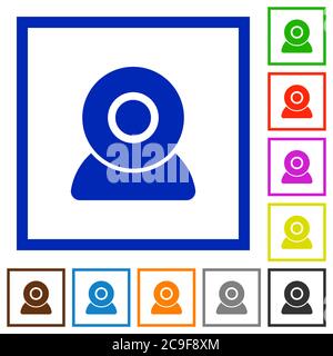 Webcam flat color icons in square frames on white background Stock Vector