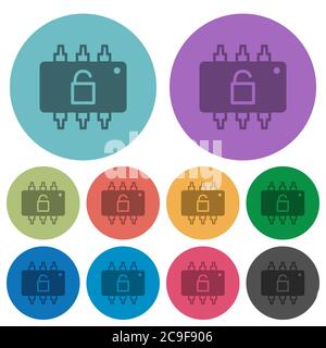 Hardware unlocked darker flat icons on color round background Stock Vector