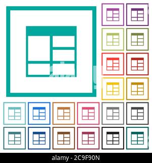 Spreadsheet vertically merge table cells flat color icons with quadrant frames on white background Stock Vector