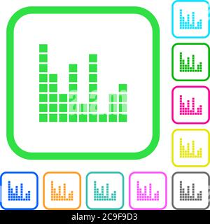 Sound bars vivid colored flat icons in curved borders on white background Stock Vector