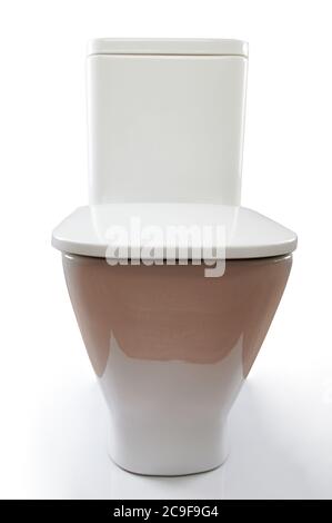 Closed toilet seat isolated on white background front view Stock Photo