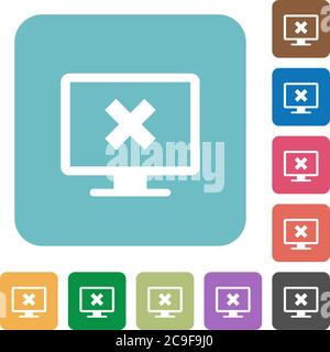 Cancel display settings white flat icons on color rounded square backgrounds Stock Vector