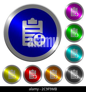 Add new note icons on round luminous coin-like color steel buttons Stock Vector