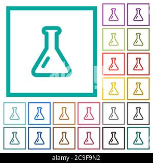 Empty flask flat color icons with quadrant frames on white background Stock Vector