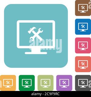 Desktop tools white flat icons on color rounded square backgrounds Stock Vector