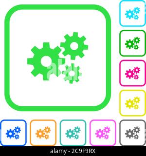 Gears vivid colored flat icons in curved borders on white background Stock Vector