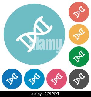 DNA molecule flat white icons on round color backgrounds Stock Vector