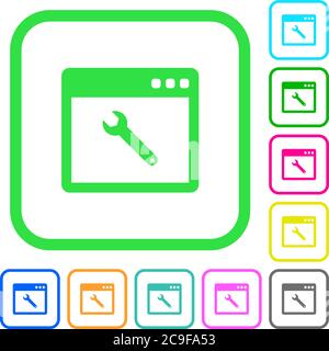 Application maintenance vivid colored flat icons in curved borders on white background Stock Vector