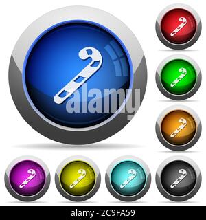 Candy canes icons in round glossy buttons with steel frames Stock Vector
