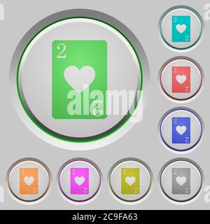 Two of hearts card color icons on sunk push buttons Stock Vector