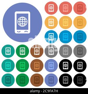Mobile internet multi colored flat icons on round backgrounds. Included white, light and dark icon variations for hover and active status effects, and Stock Vector
