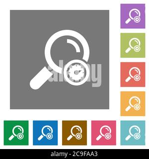 Search engine optimization flat icons on simple color square backgrounds Stock Vector