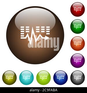 Music waves white icons on round color glass buttons Stock Vector