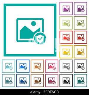 Protected image flat color icons with quadrant frames on white background Stock Vector