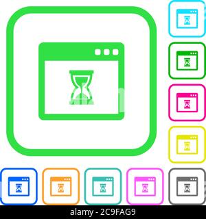 Waiting application vivid colored flat icons in curved borders on white background Stock Vector