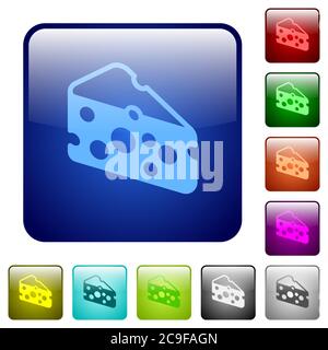 Slice of cheese icons in rounded square color glossy button set Stock Vector