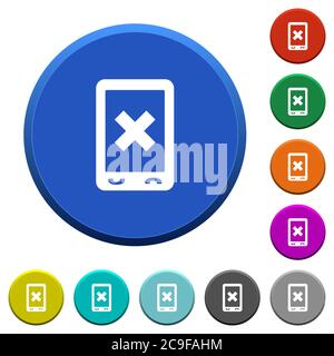Mobile cancel round color beveled buttons with smooth surfaces and flat white icons Stock Vector