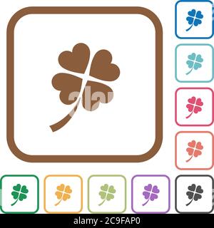 Four leaf clover simple icons in color rounded square frames on white background Stock Vector