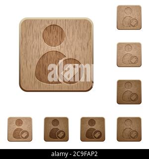Tagging user on rounded square carved wooden button styles Stock Vector