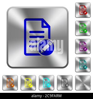 Rename document engraved icons on rounded square glossy steel buttons Stock Vector
